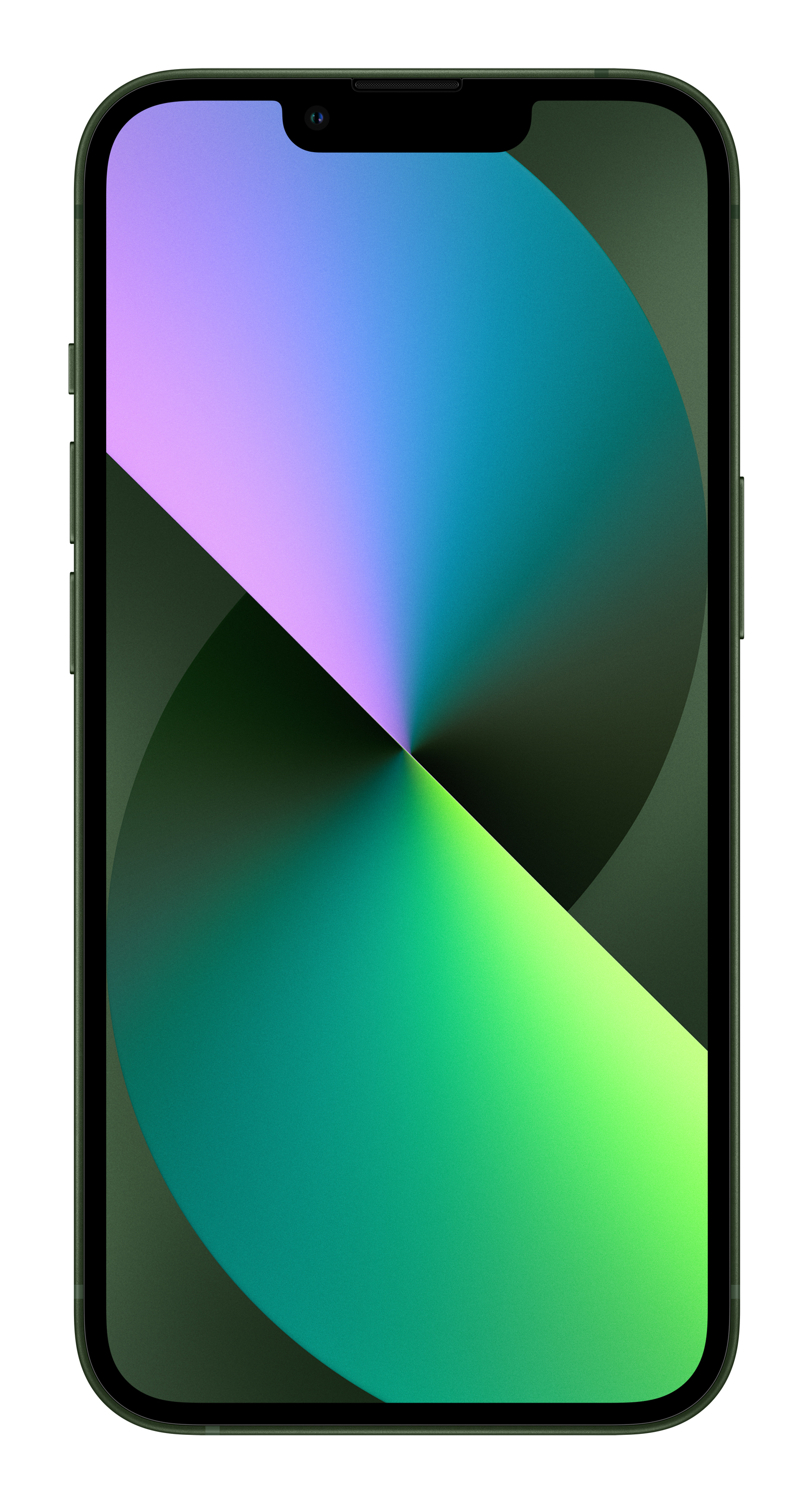 A dark iPhone with a purple to green gradient on the screen.