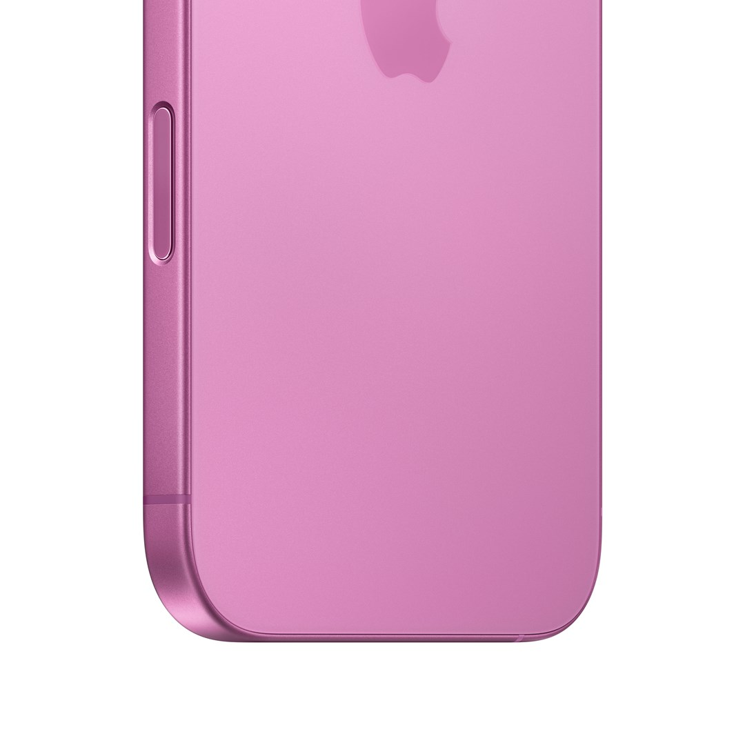 Gros plan de l'arrière d'un iPhone rose avec le logo Apple.