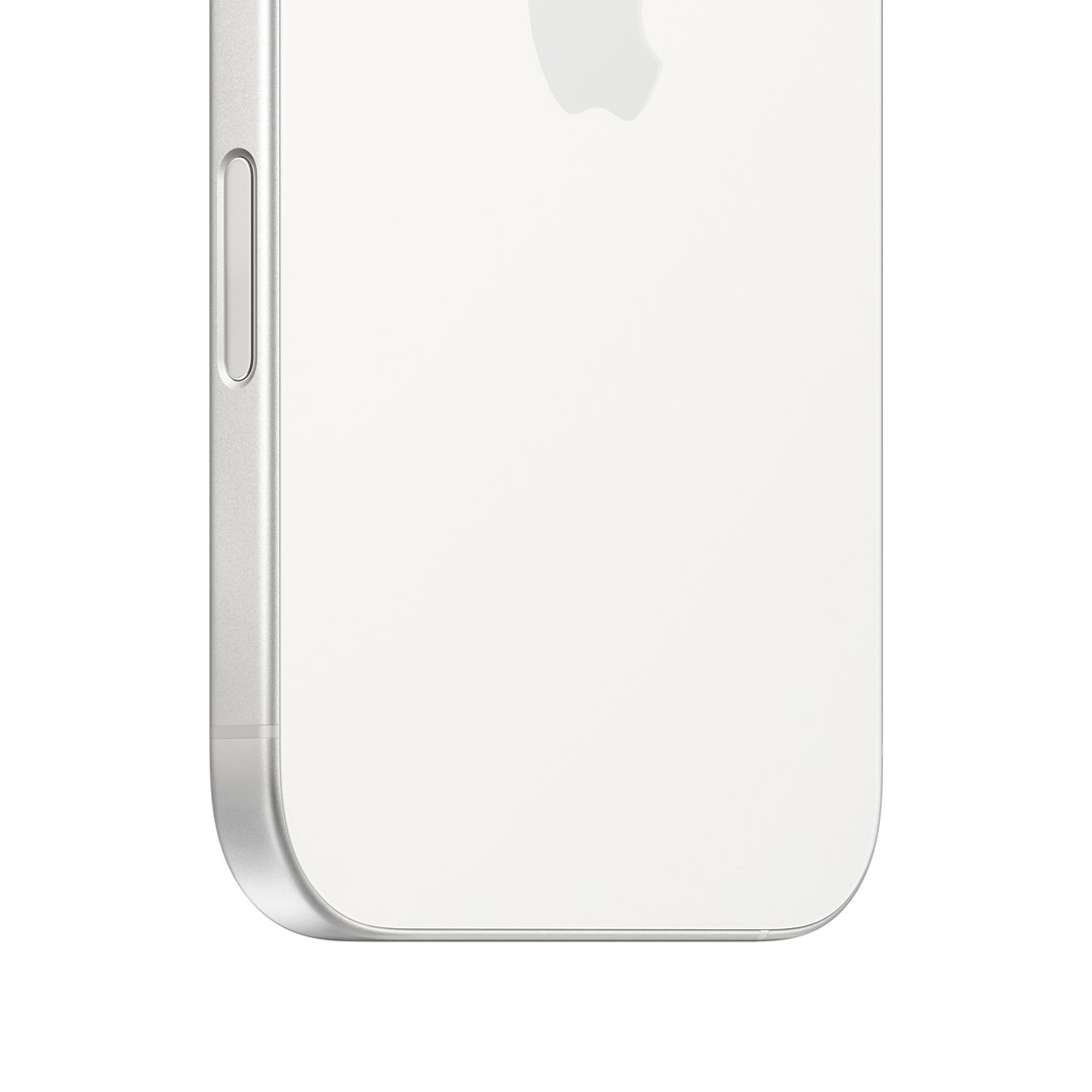 Nahaufnahme der oberen linken Ecke eines weißen iPhones mit silbernem Rahmen.