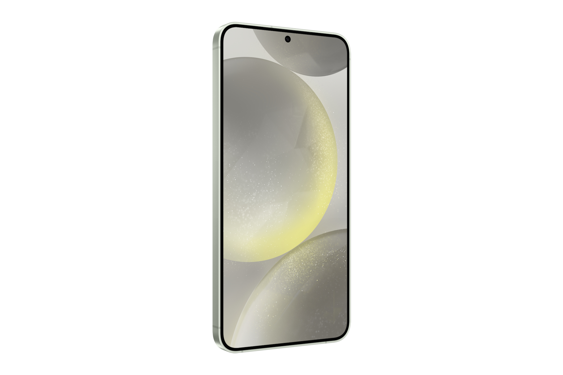 Ein hellgrünes Smartphone mit einem abstrakten Hintergrund auf dem Bildschirm.
