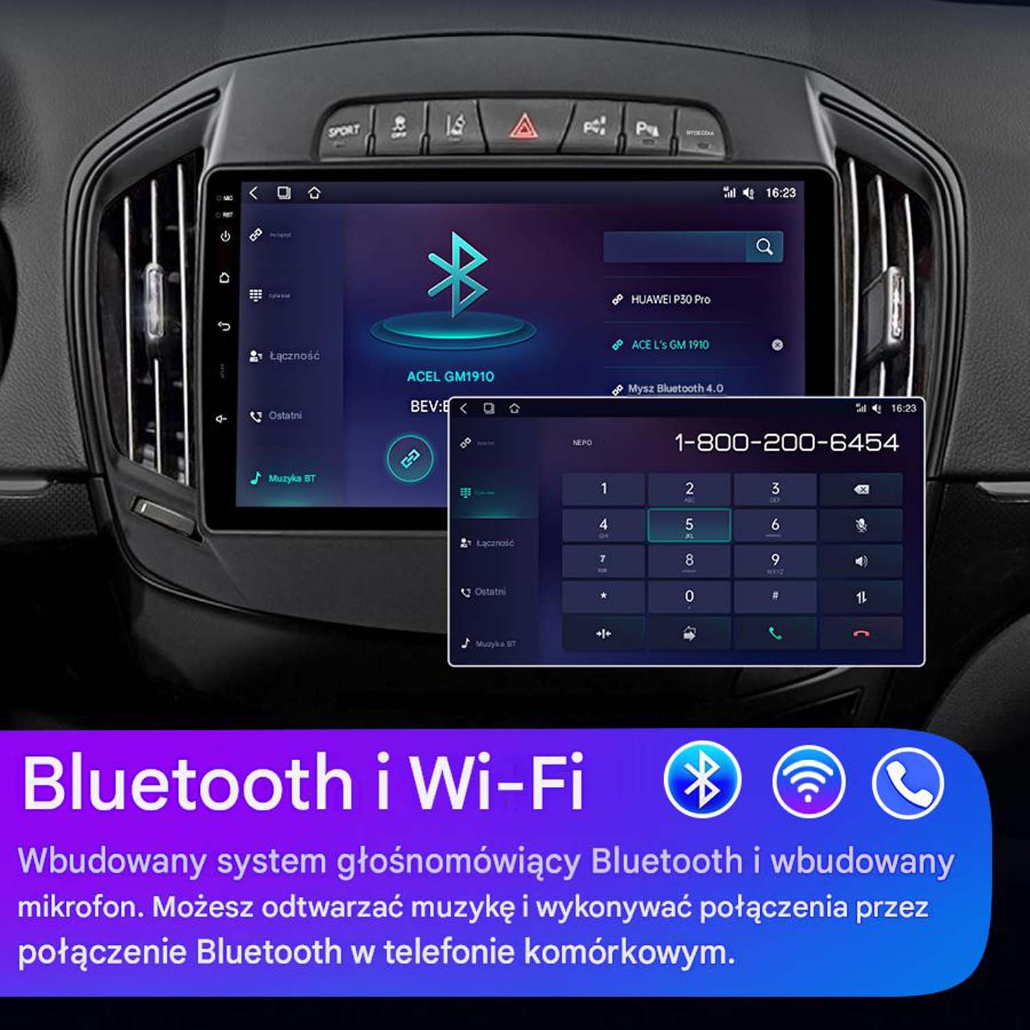 Ekran multimedialny samochodu pokazujący opcje Bluetooth i klawiaturę.