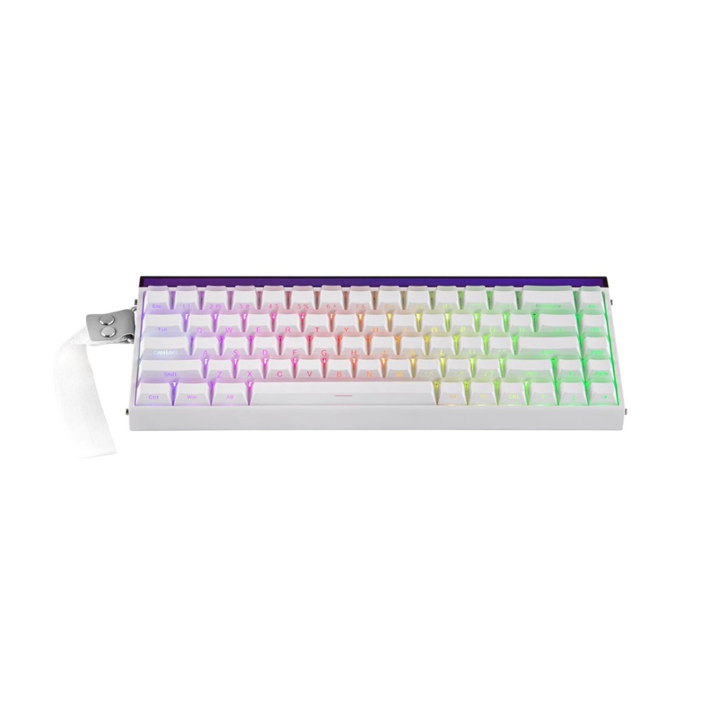 Biała klawiatura z podświetleniem RGB i białym paskiem.