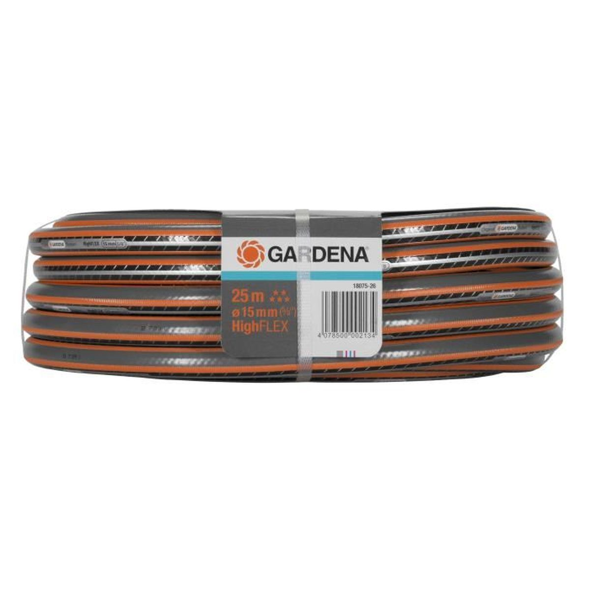 Tubo da giardino GARDENA, 25m, diametro 15mm, HighFLEX, grigio/arancione.