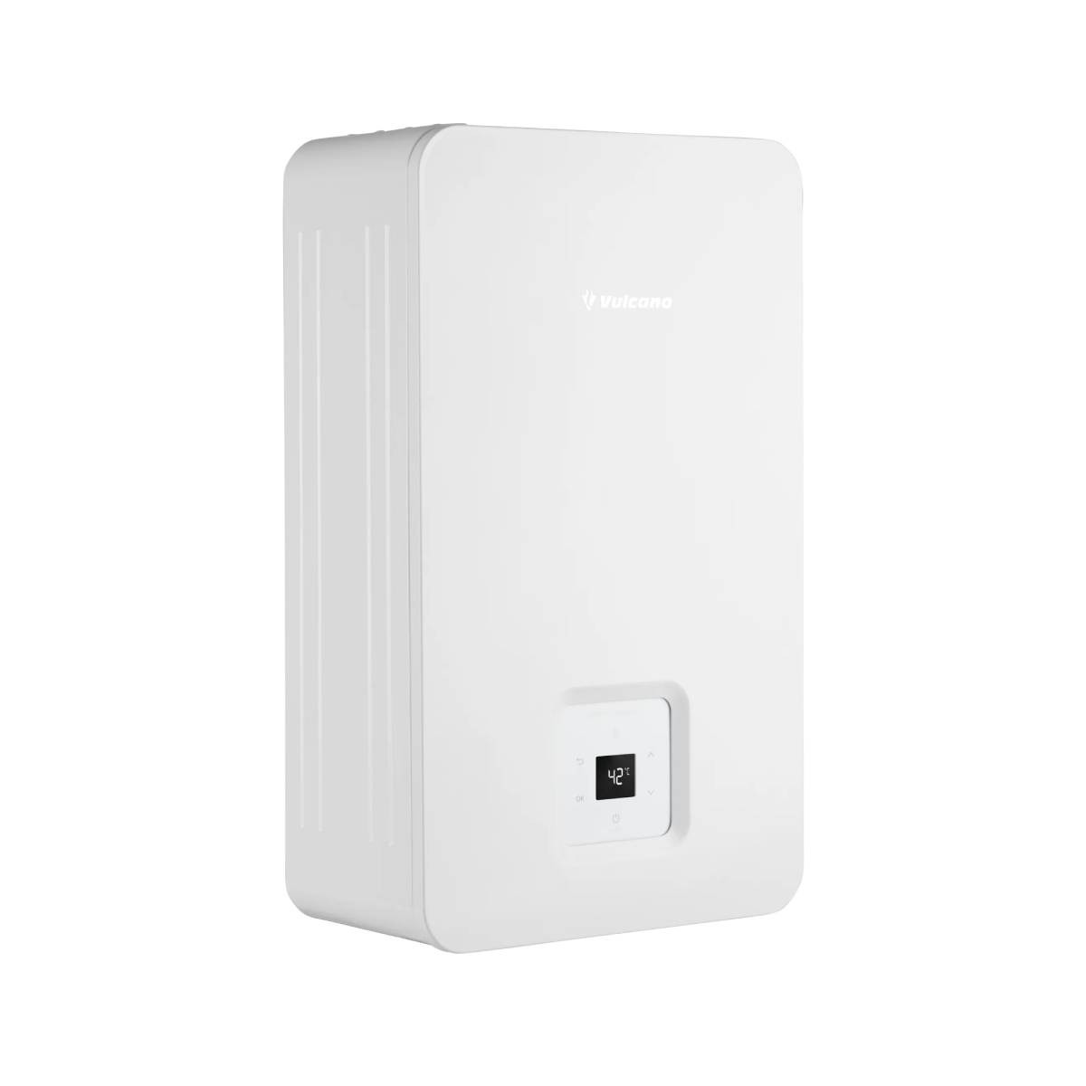 Scaldabagno bianco con display digitale che mostra 42°C.