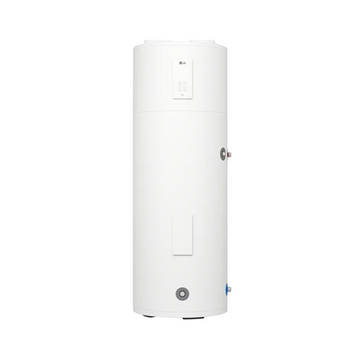 Scaldacqua LG bianco e cilindrico con pannello di controllo e connessioni.