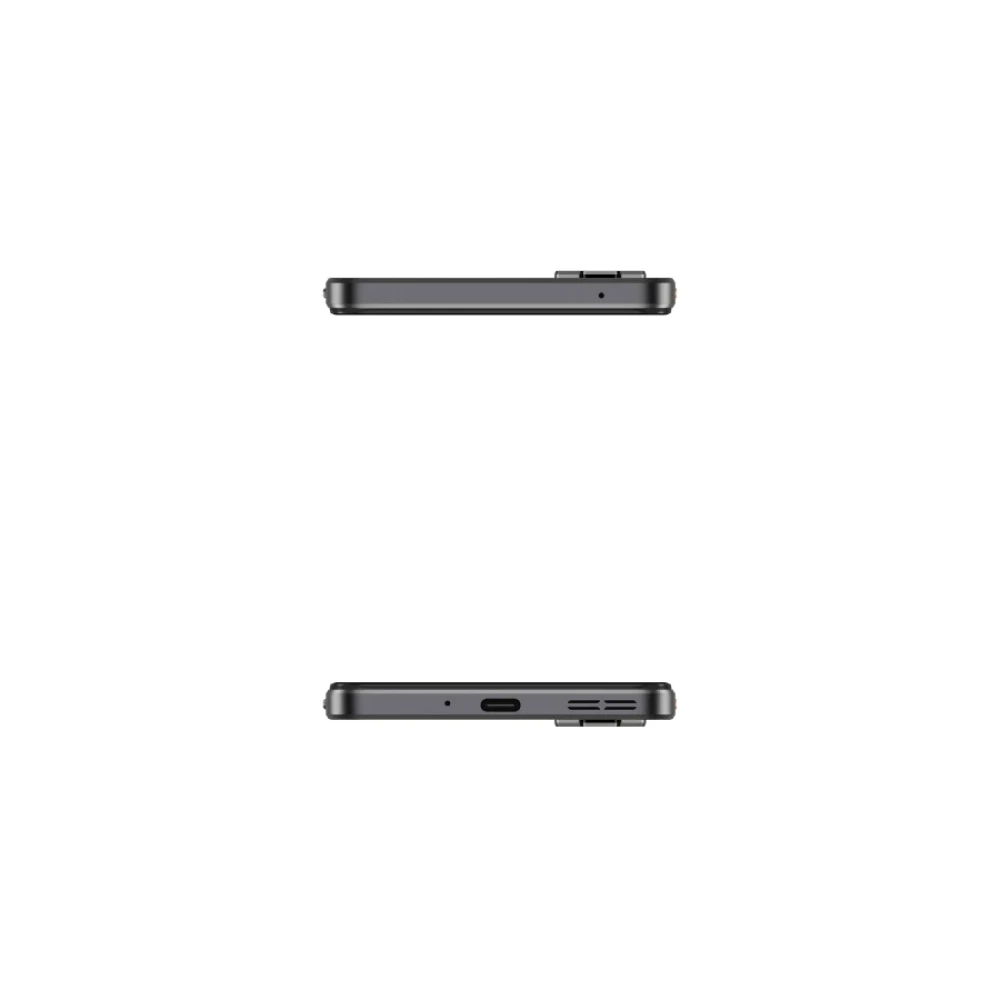 Szary smartfon z boku, pokazujący port USB-C i kratki głośnikowe.