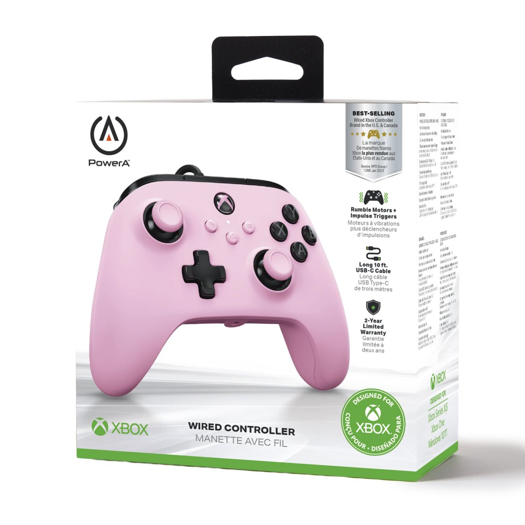 Różowy kontroler Xbox marki PowerA w opakowaniu.