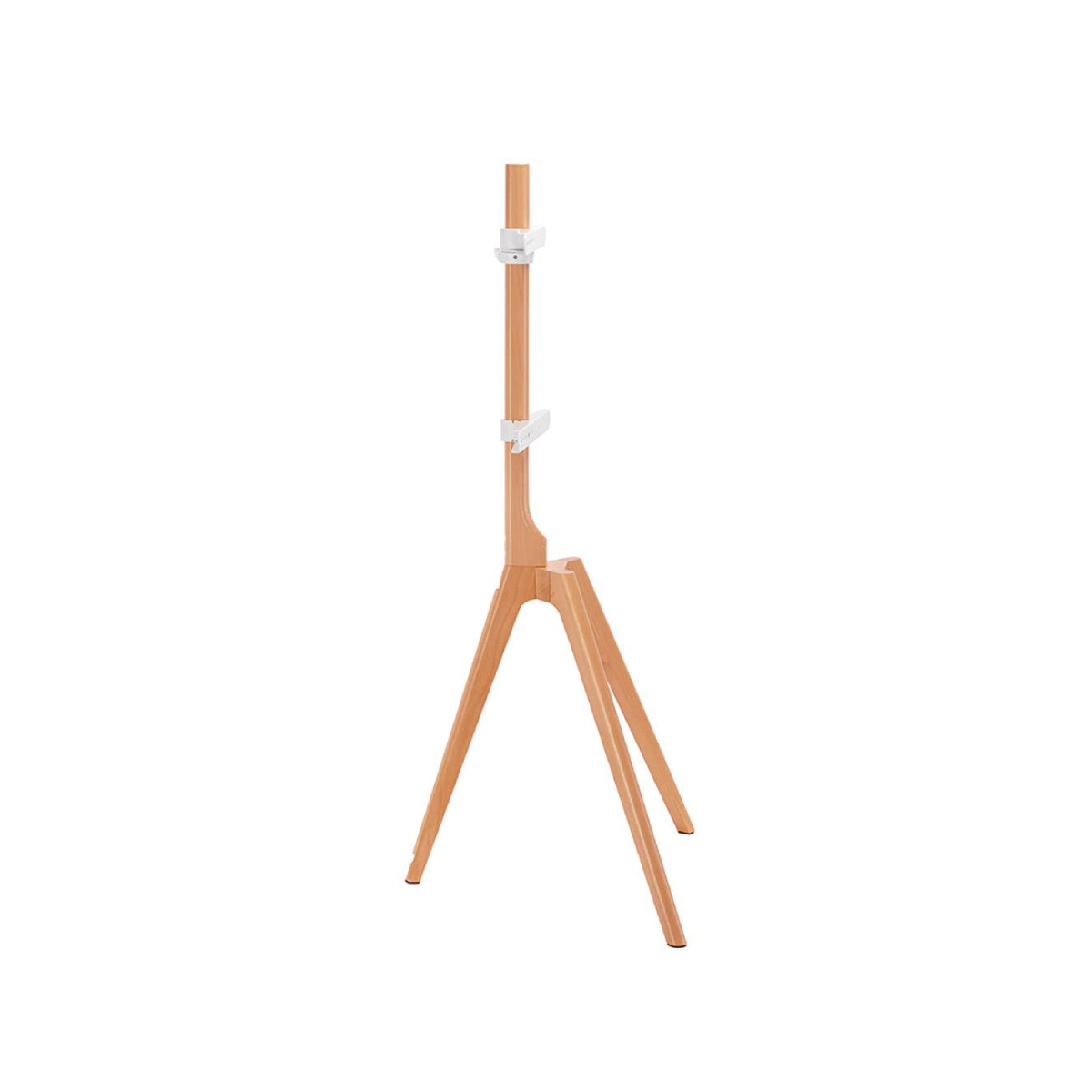 Un supporto in legno con supporti bianchi, su sfondo bianco.