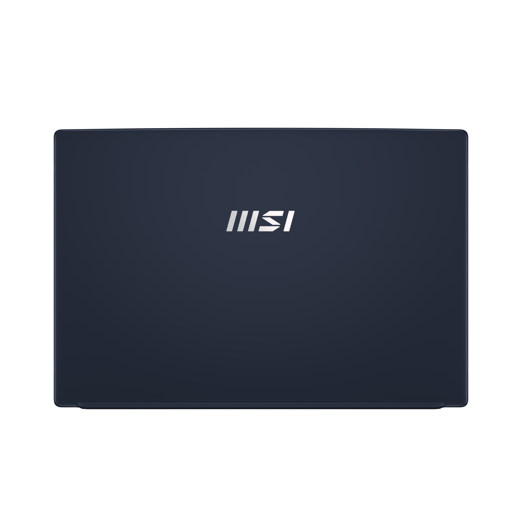 Laptop chiuso blu scuro. Il logo MSI è al centro.