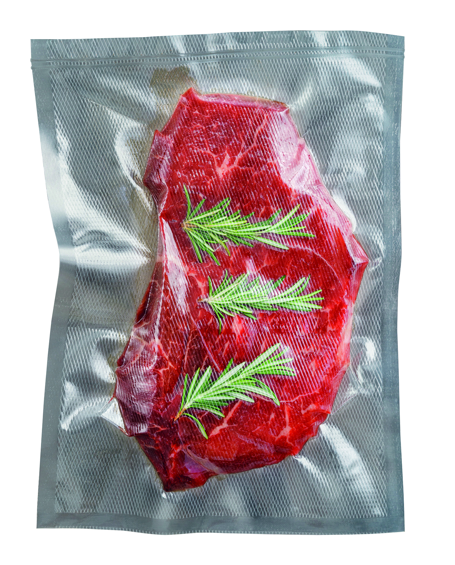 Bistecca di manzo cruda con rosmarino sottovuoto.