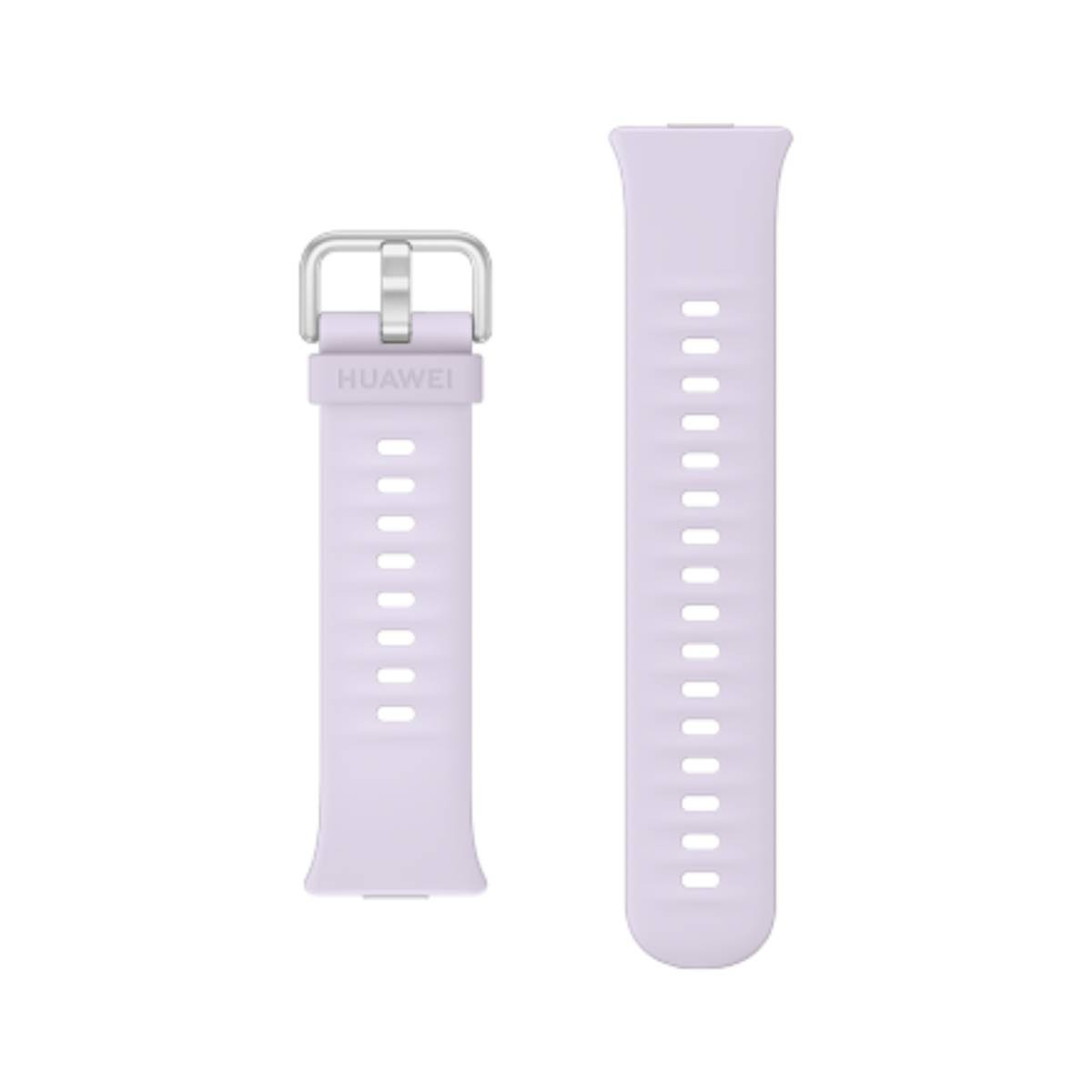 Due cinturini per orologio Huawei viola chiaro con fori e fibbia argento.