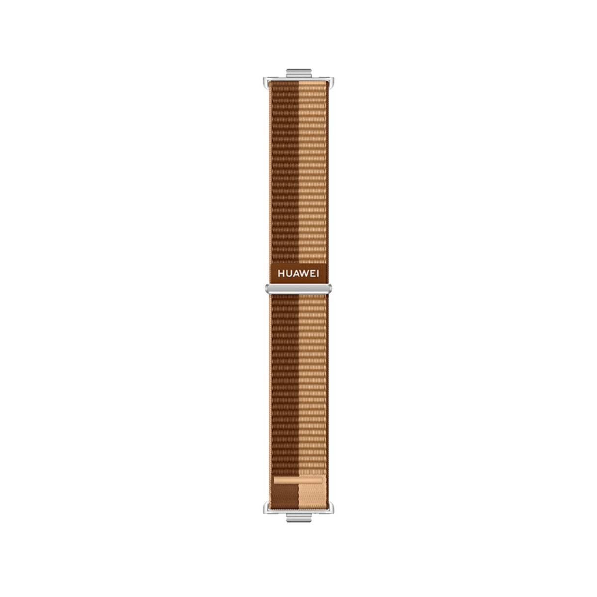Un cinturino Huawei a strisce marroni e beige.