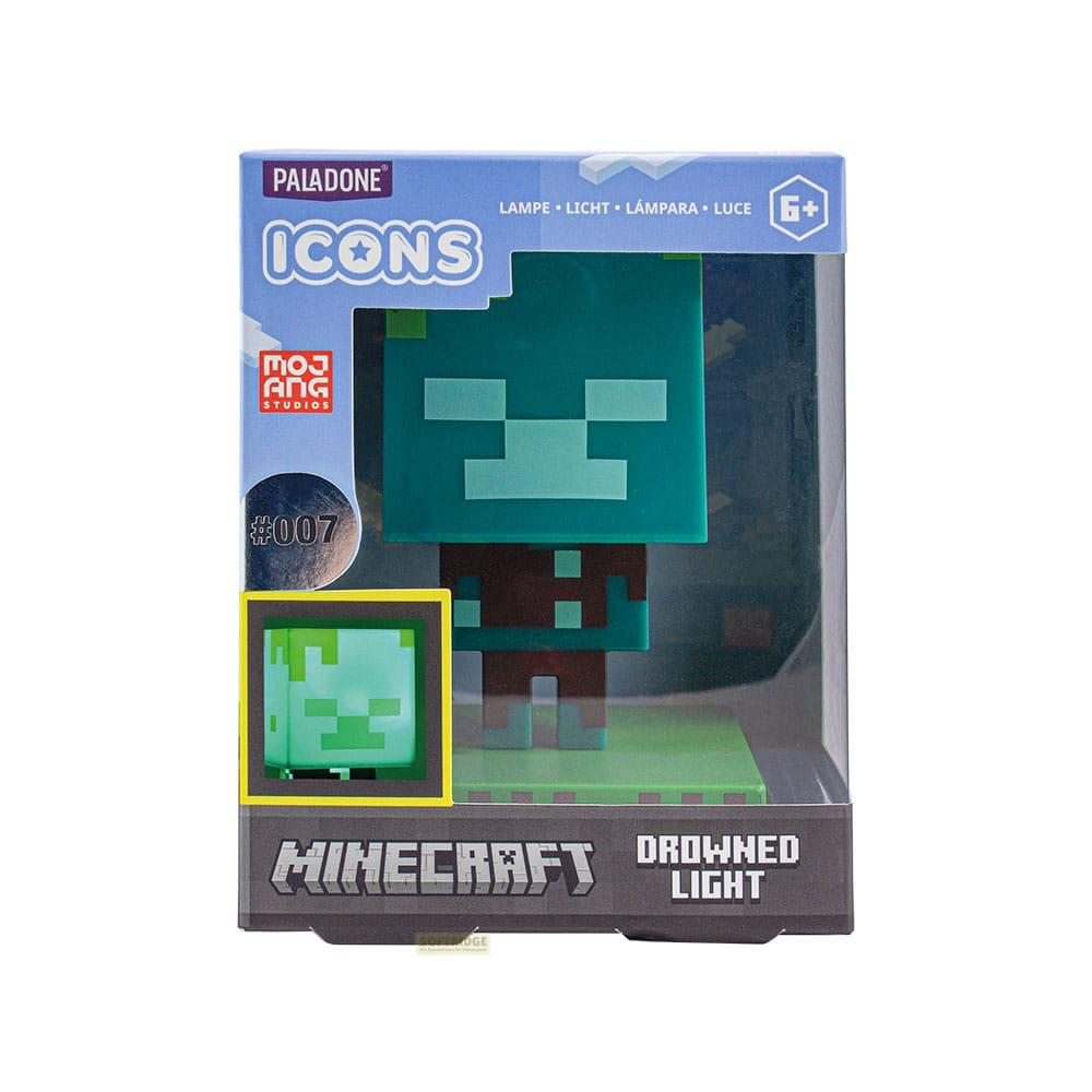 Figurka Minecraft Drowned Light w opakowaniu. Turkusowa figurka z brązowymi akcentami.