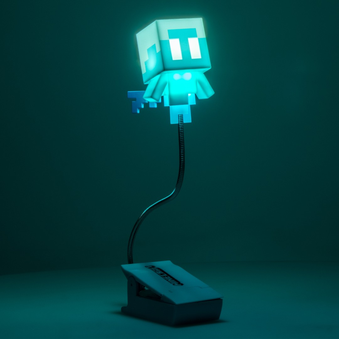 Świecący Allay z Minecraft jako lampa na elastycznym stojaku.