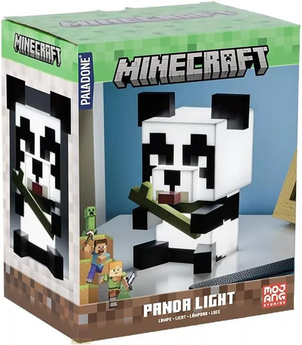Lampa Panda Minecraft z figurkami Minecraft na pudełku.