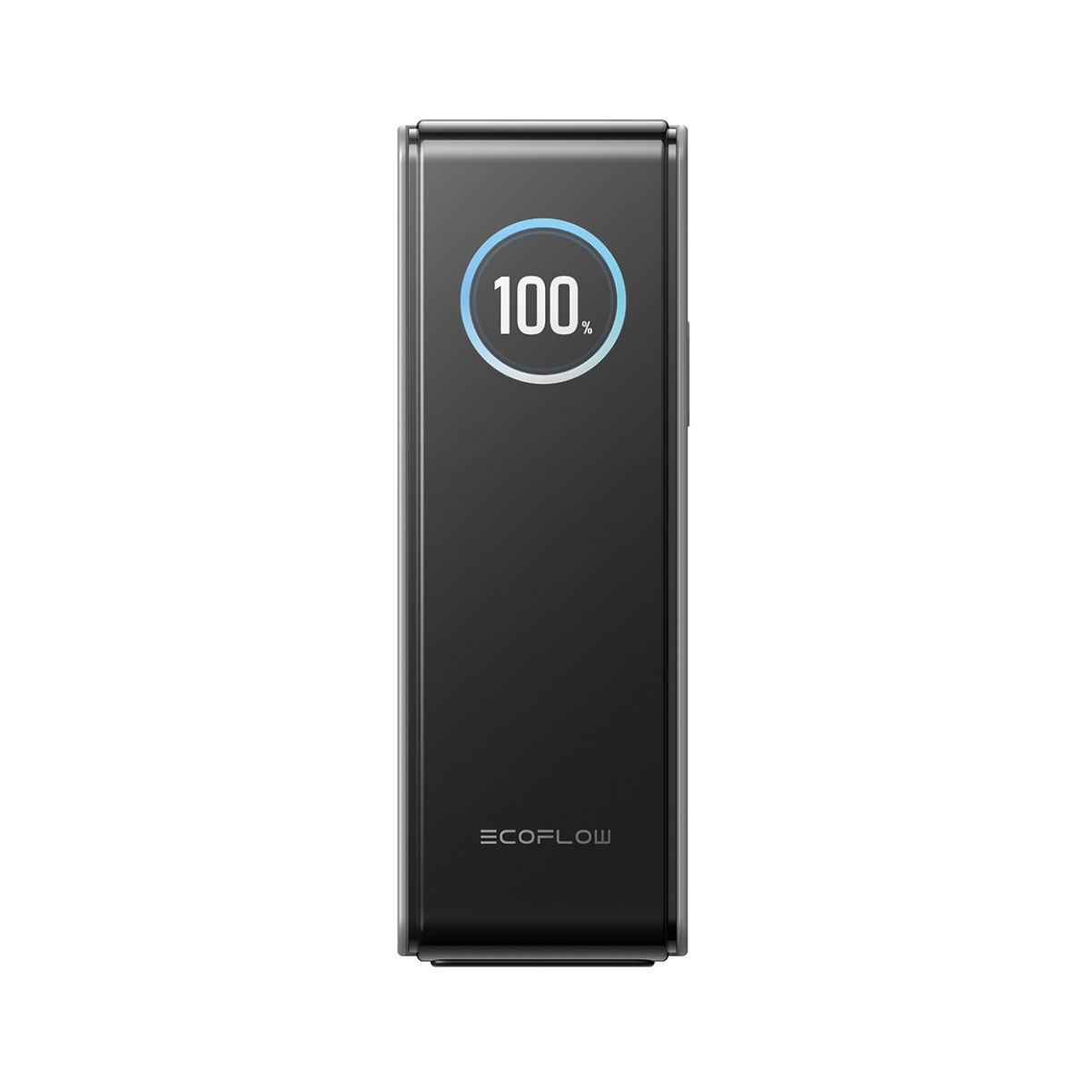 Power station nera Ecoflow con indicatore di carica al 100%.