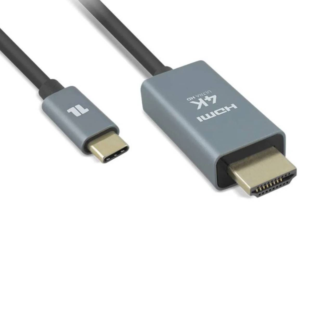 Un cavo adattatore da USB-C a HDMI grigio con etichetta 4K Ultra HD.