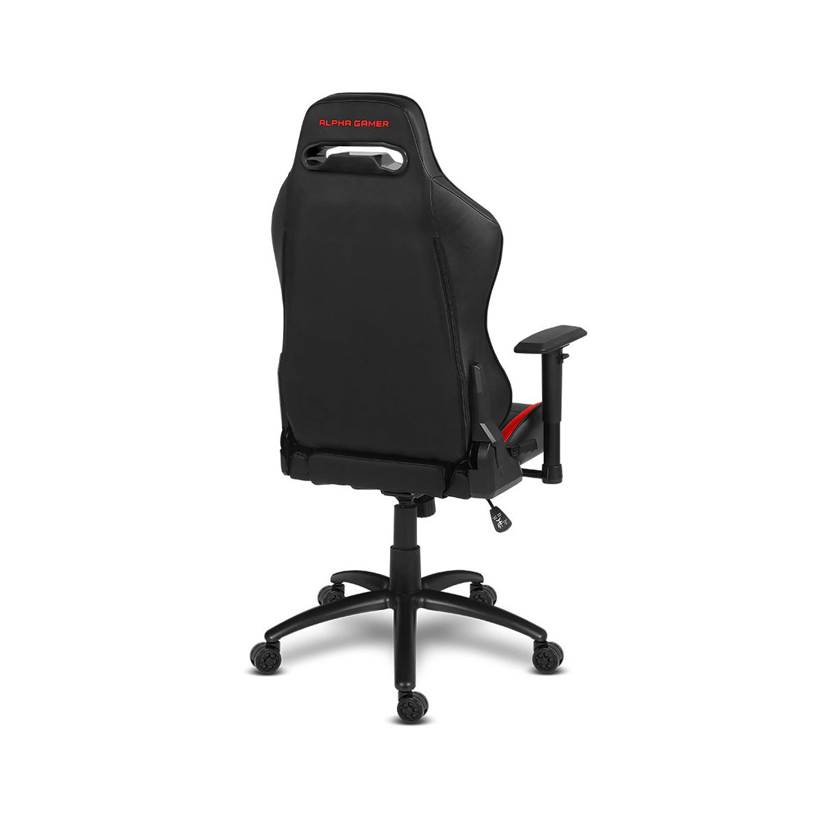 Sedia da gaming nera con logo rosso e braccioli, su ruote.