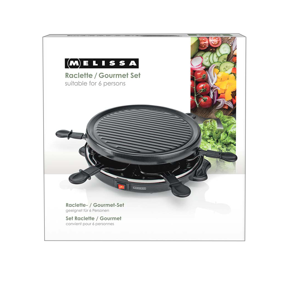 Zestaw Raclette / Gourmet Melissa dla 6 osób z płytą grillową.
