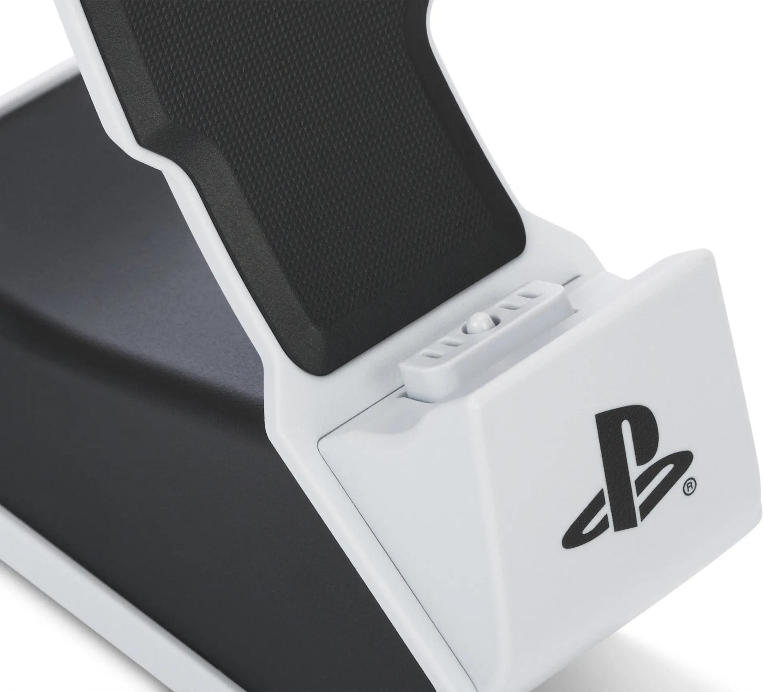 Biało-czarny stojak na kontroler PlayStation z logo.