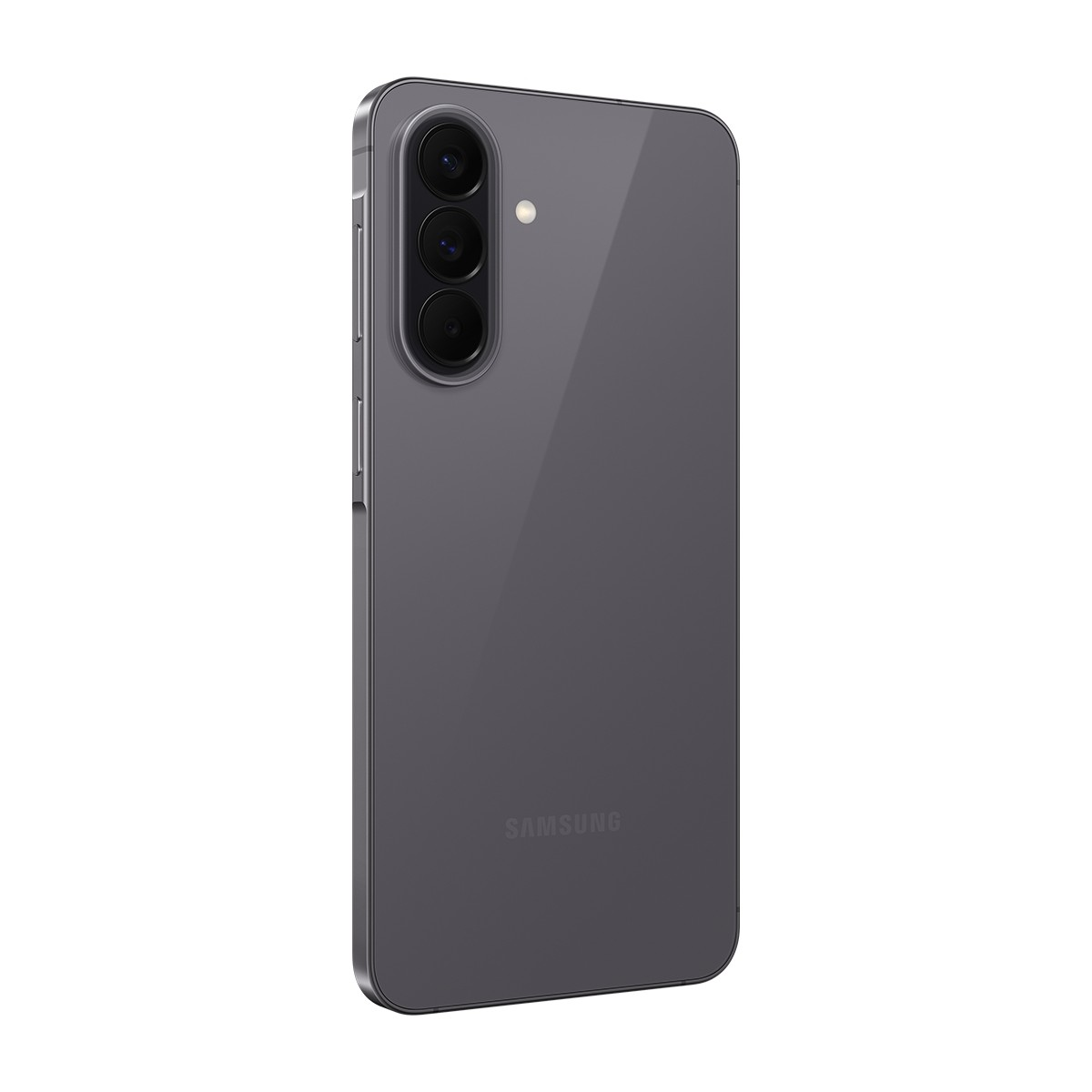Teléfono inteligente Samsung gris con tres cámaras en la parte trasera.