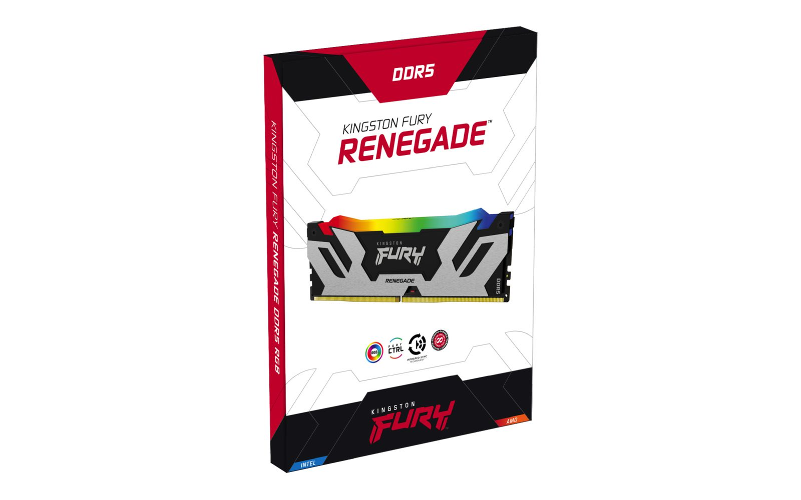 Kingston Fury Renegade DDR5 RGB RAM-Riegel auf weißem Karton.