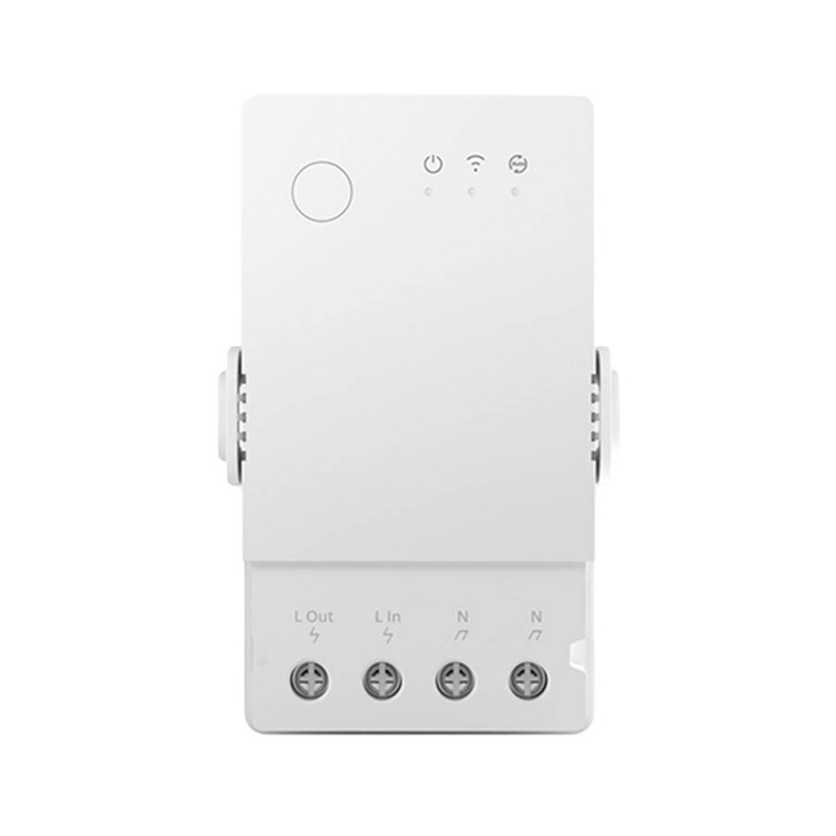 Un interruttore smart bianco con connessioni L-Out, L-In, N e N.