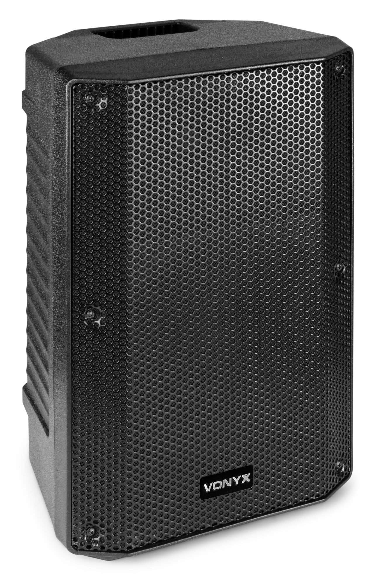 Altavoz negro con logo Vonyx y rejilla frontal.