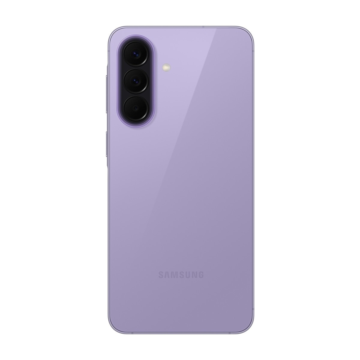 Üç arka kamerası olan mor Samsung akıllı telefon.