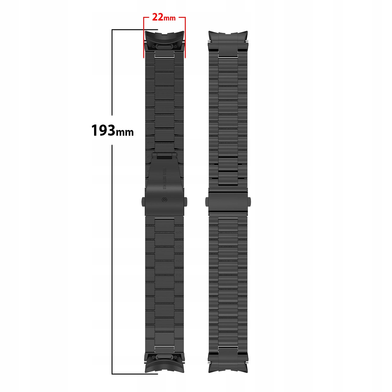 Czarna bransoleta ze stali nierdzewnej, szerokość 22mm, długość 193mm.