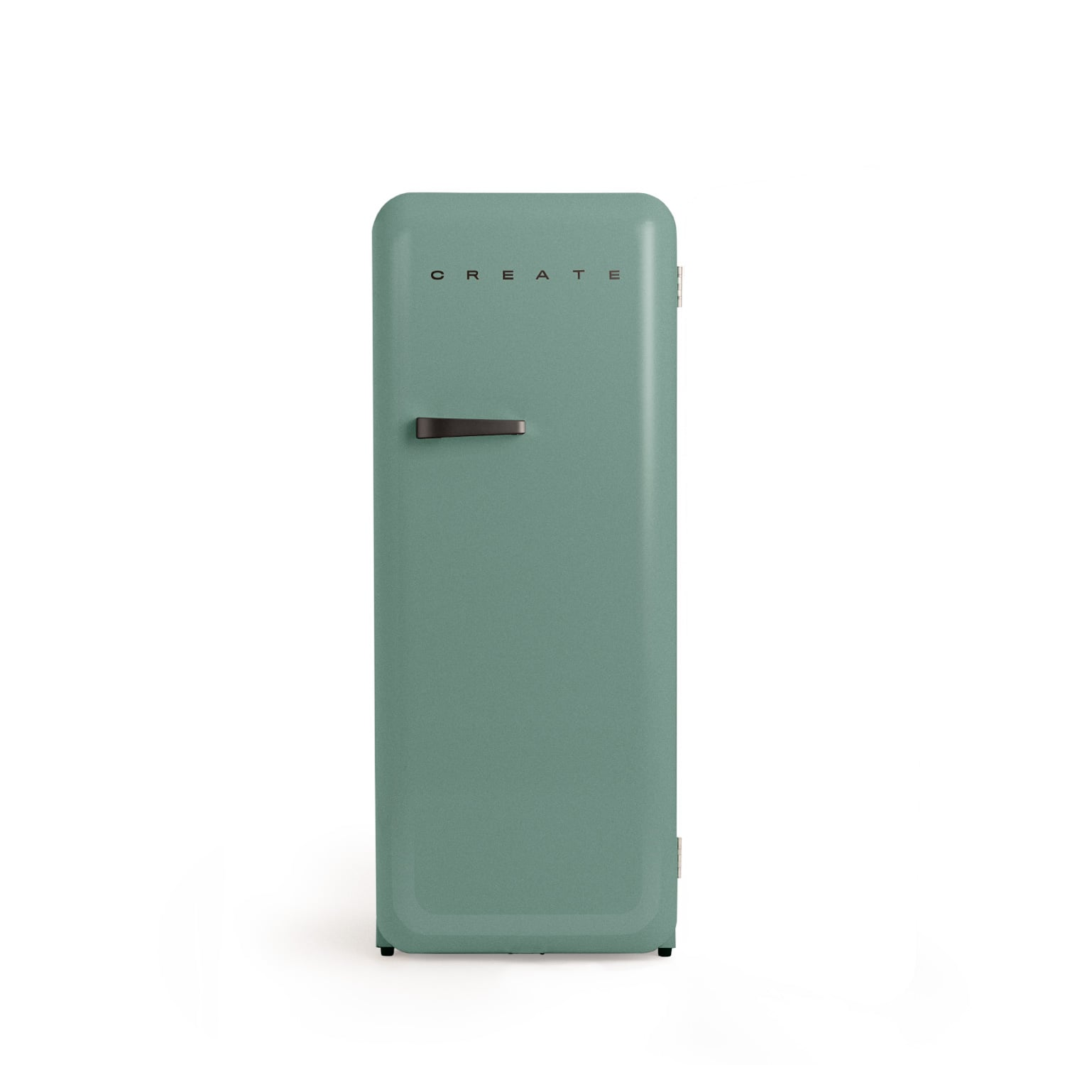 Un refrigerador verde esmeralda con la palabra CREATE encima.