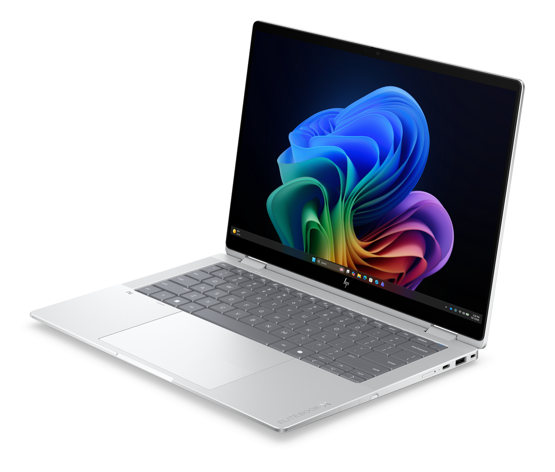 Un laptop argentato con uno sfondo colorato visualizzato sullo schermo.