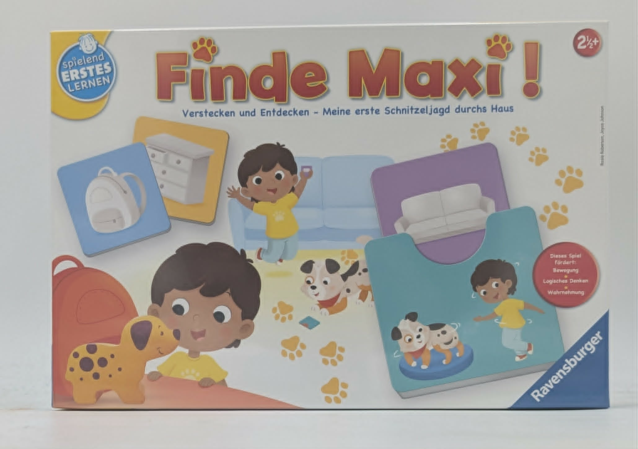 Spielerisch lernen mit Finde Maxi! Ein Spiel für Kinder ab 2,5 Jahren.