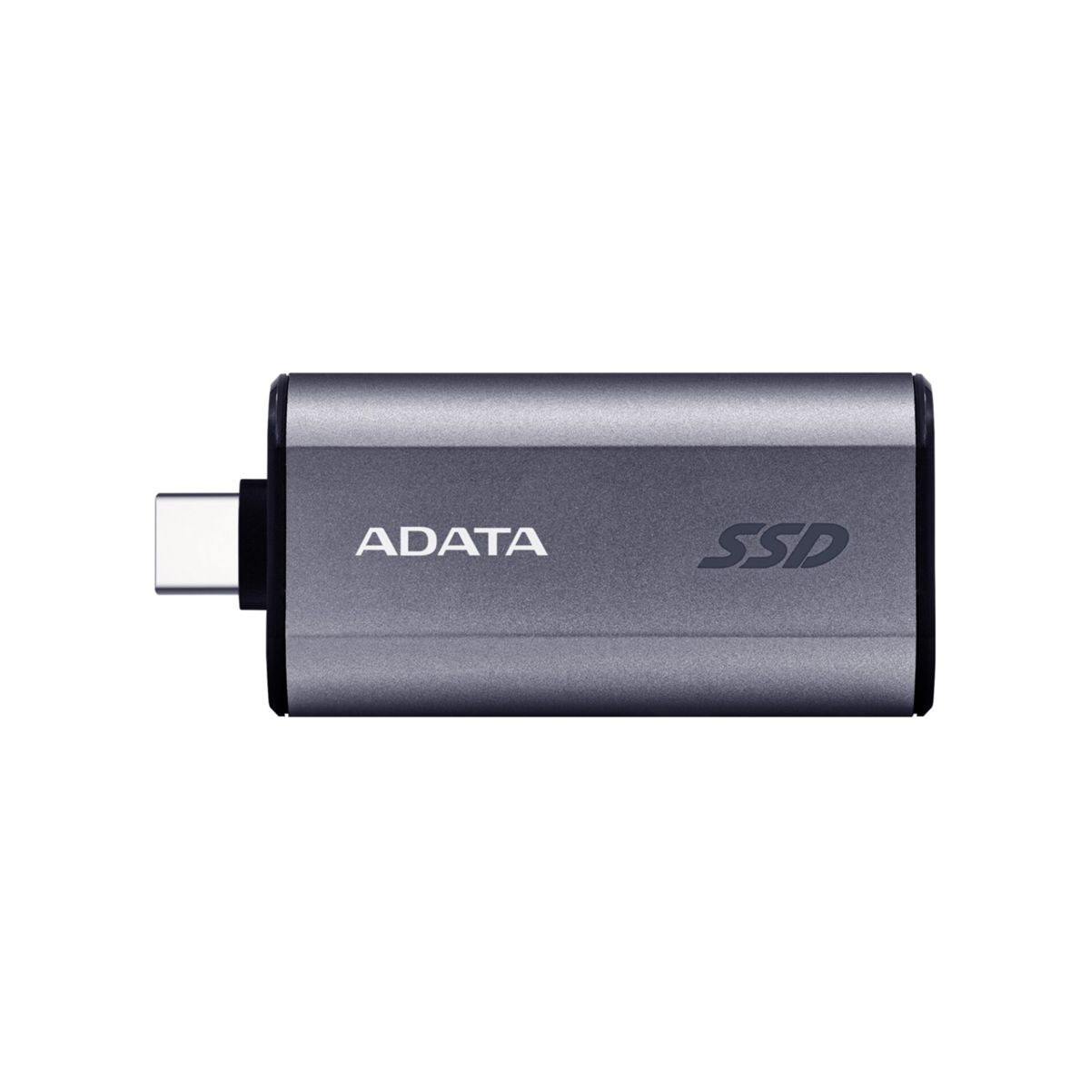 Clé de stockage SSD ADATA grise avec connecteur USB-C.