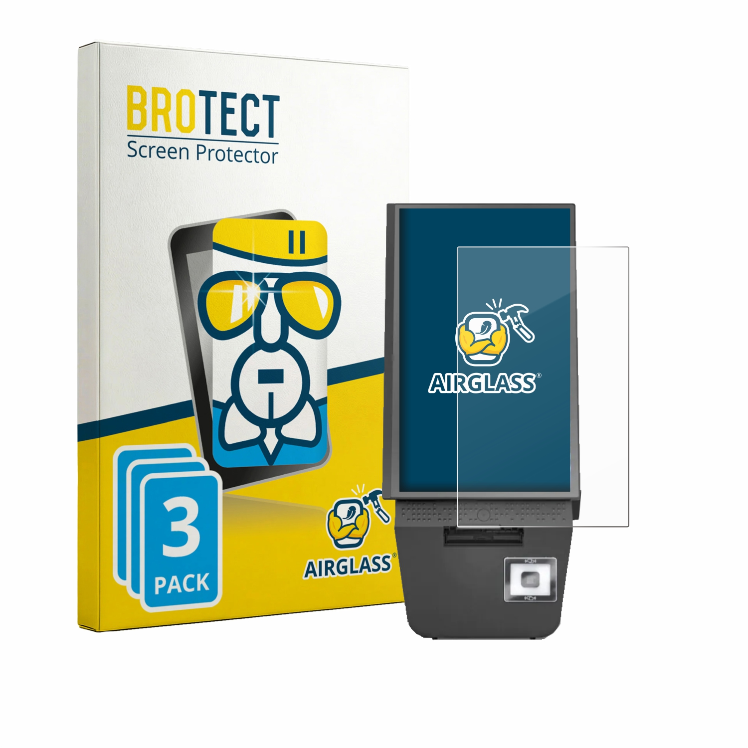 BROTECT Displayschutzfolie 3er Pack neben einem Gerät mit Displayschutz.