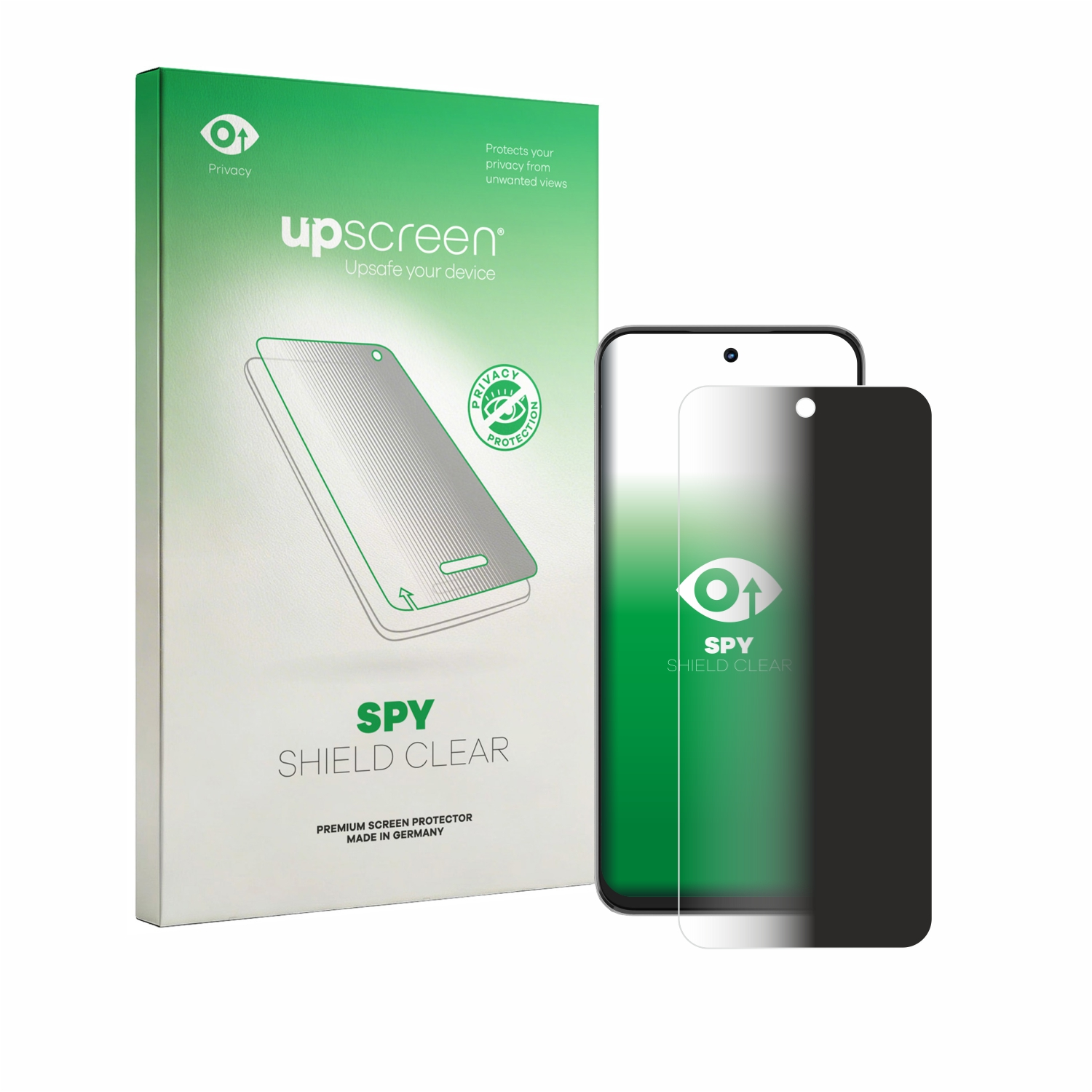 Verpackung und Displayschutzfolie für ein Smartphone mit Sichtschutz.