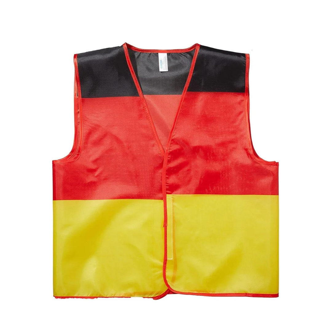 Weste in den Farben Schwarz, Rot und Gelb, wie die deutsche Flagge.
