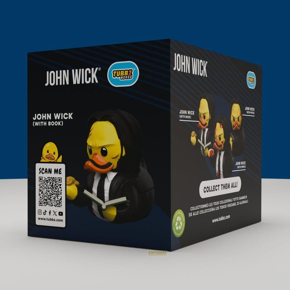 John Wick Tubbz Boxed Entenduck mit Buch, Anzug und schwarzem Haar.