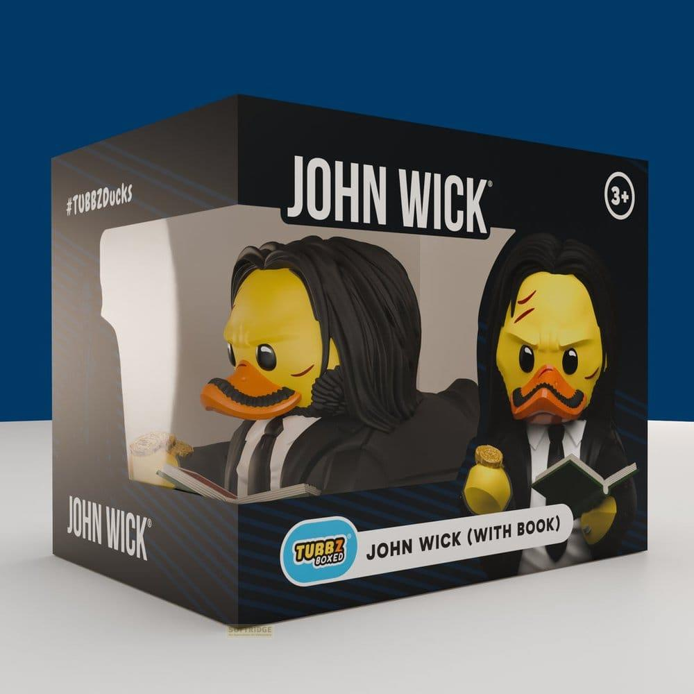 John Wick Tubbz Gummienten in Box mit Büchern und Anzügen.