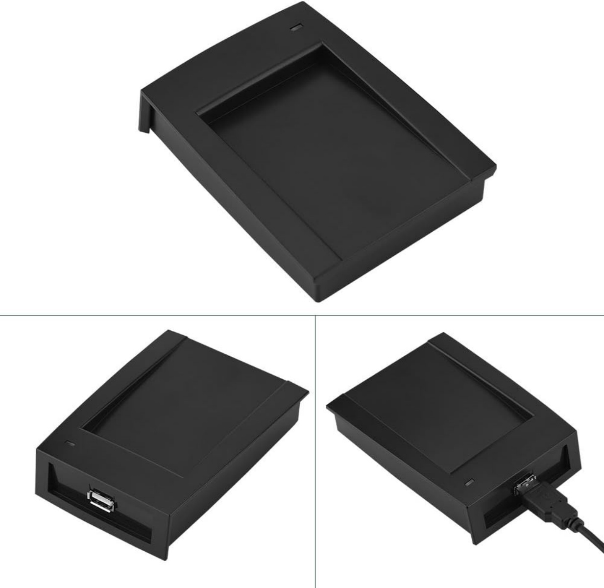 Ein schwarzes externes Festplattengehäuse mit USB-Anschluss.