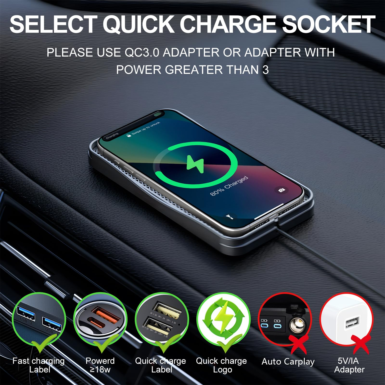 Ein iPhone wird auf einem Ladegerät mit 80% geladen. Mehrere Ladeanschlüsse sind zu sehen.