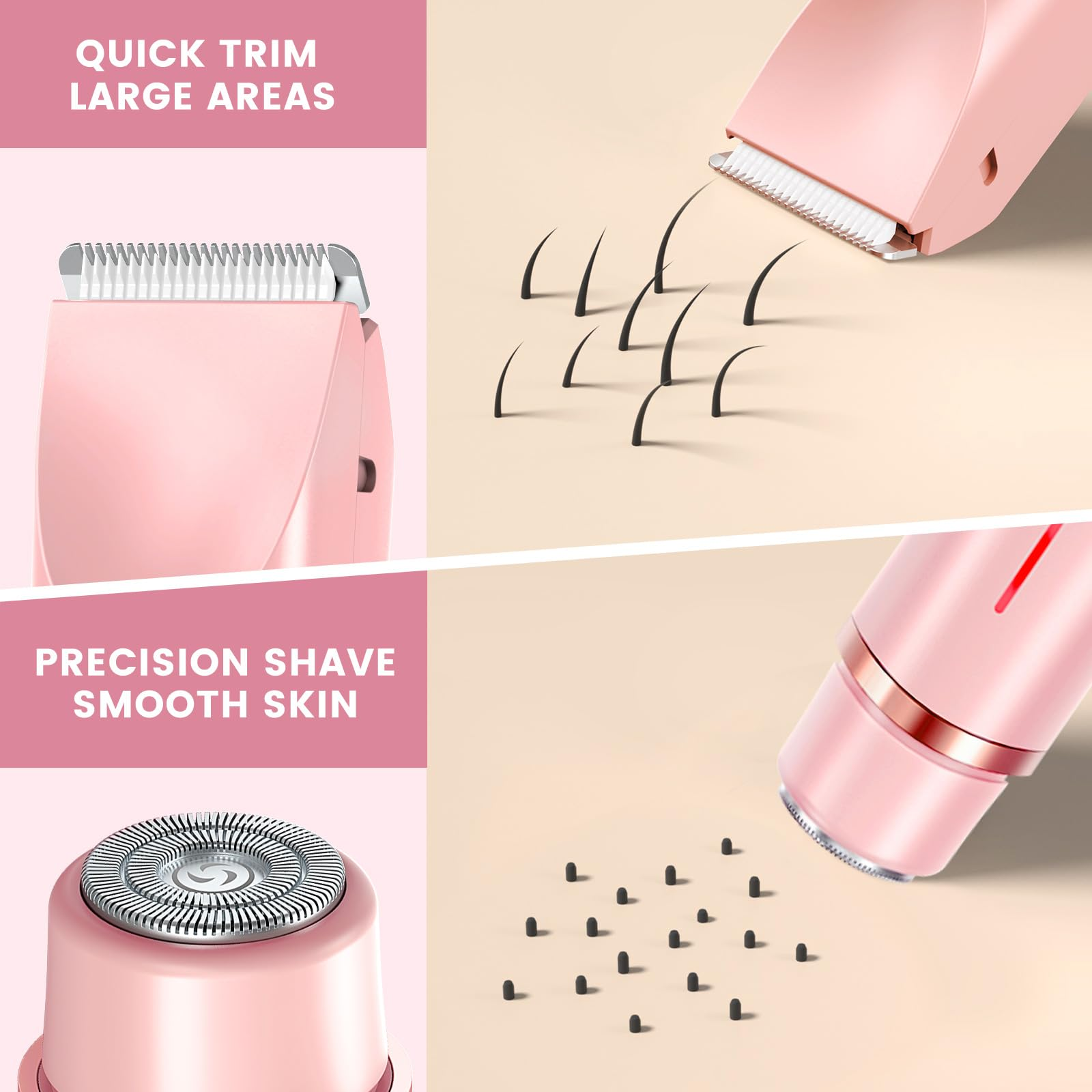 Ein rosa Trimmer trimmt Haare, ein anderer zeigt eine präzise Klinge.