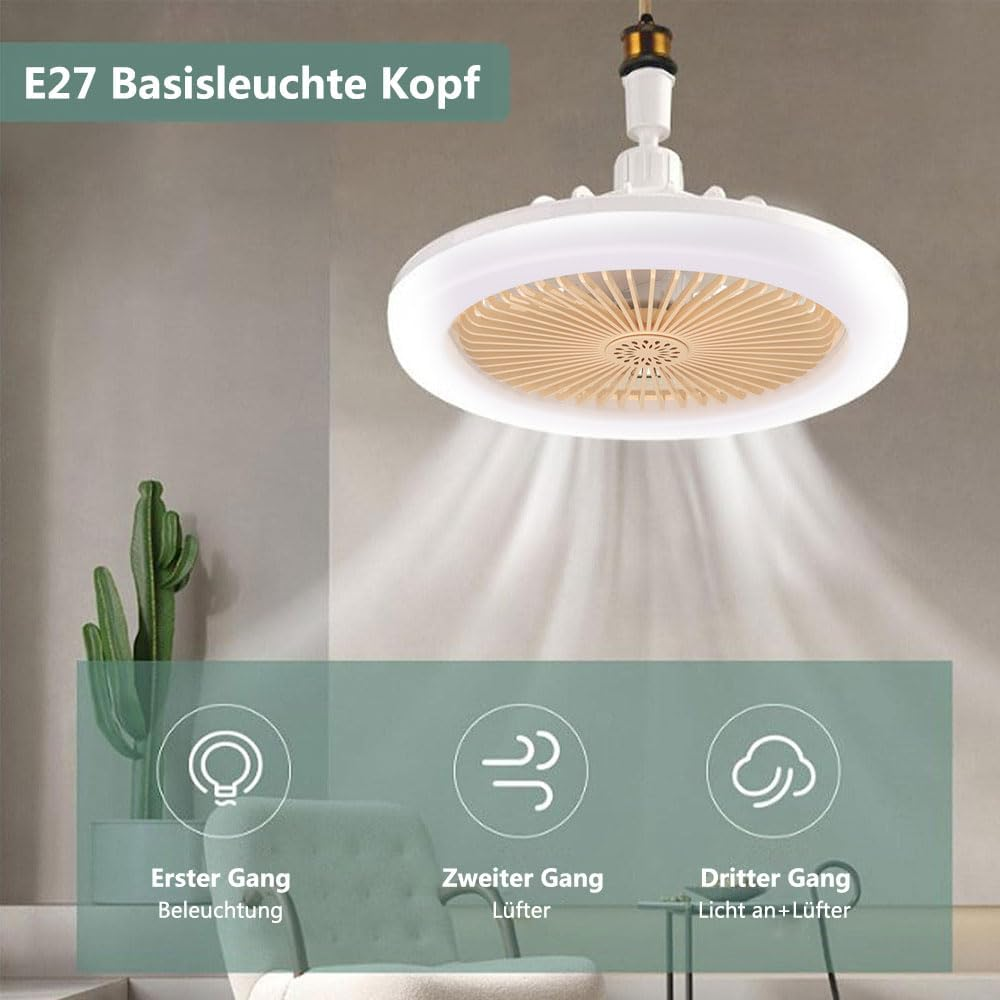 Eine weiße Deckenleuchte mit Ventilator, die Licht und Luft verteilt.