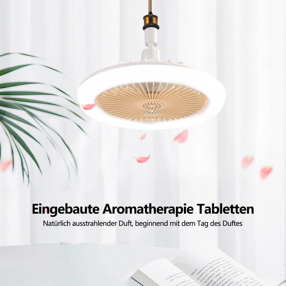 Deckenventilator mit LED-Licht und Aromatherapie-Funktion, Blütenblätter fallen.