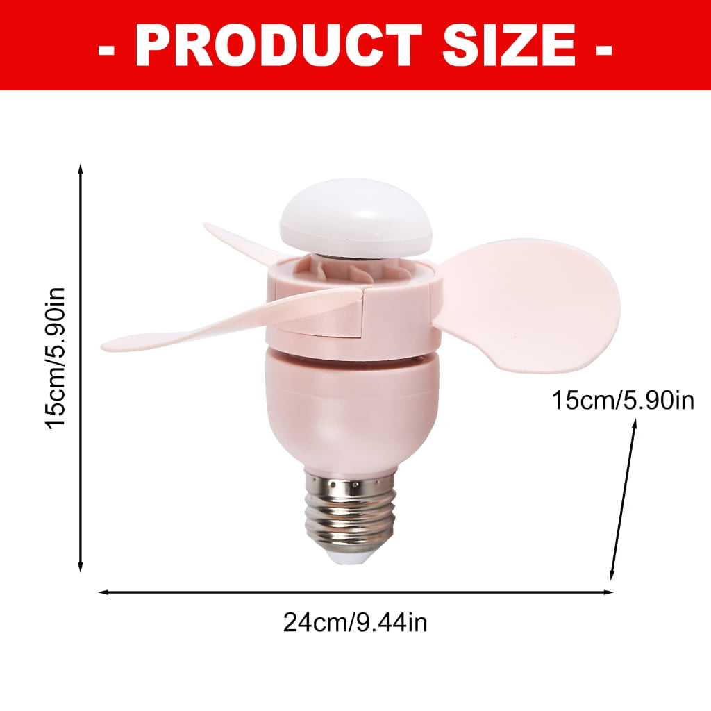 Ein kleiner rosa Ventilator mit Glühbirnengewinde, 24cm breit, 15cm hoch.