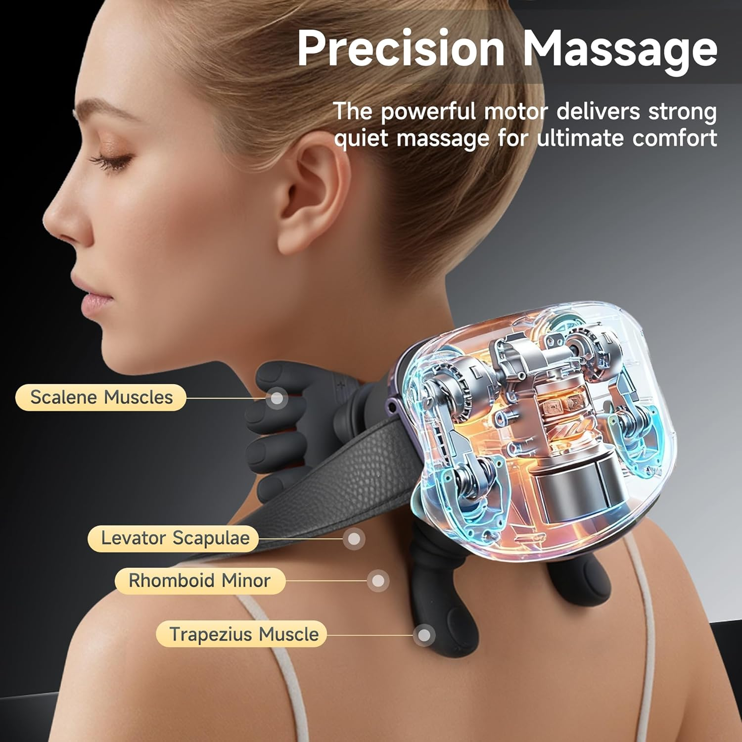 Modell mit Nackenmassagegerät, das die Muskeln zeigt.
