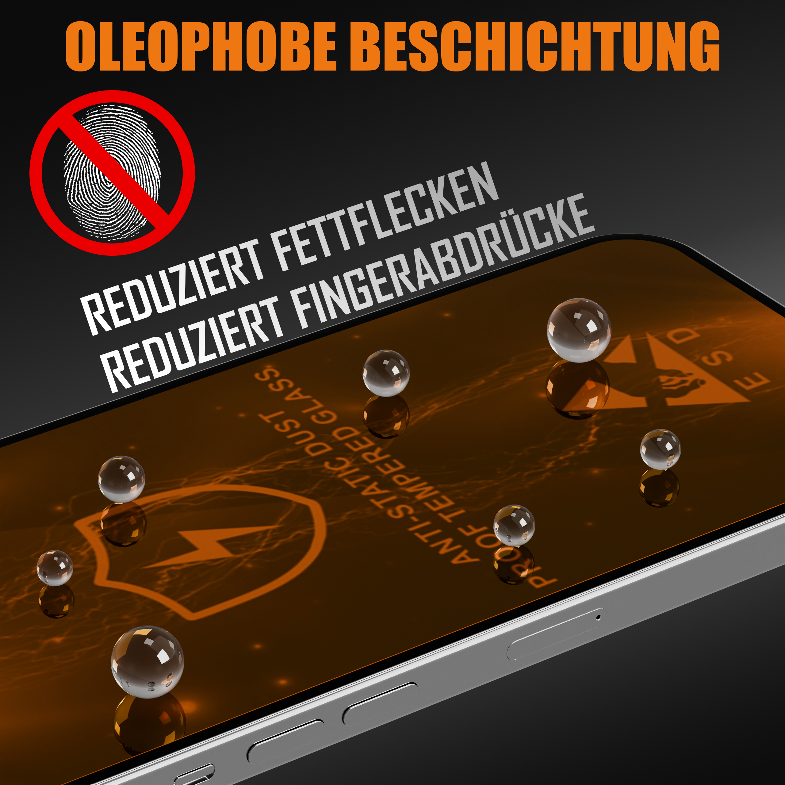 Ölabschichtungs-Schutz für Glas vor Fingerabdrücken und Fettflecken.