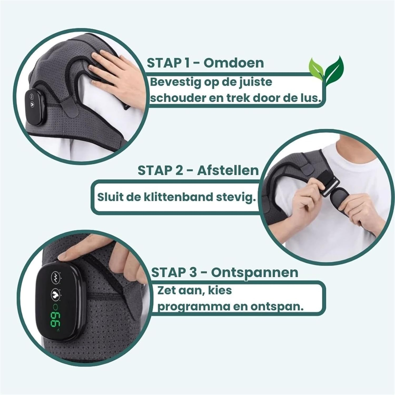 Anleitung für ein Schulter-Massagegerät: Anlegen, anpassen und entspannen.