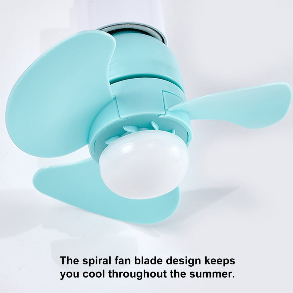 Ein kleiner türkisfarbener Ventilator mit drei Flügeln und einem weißen Knopf in der Mitte.
