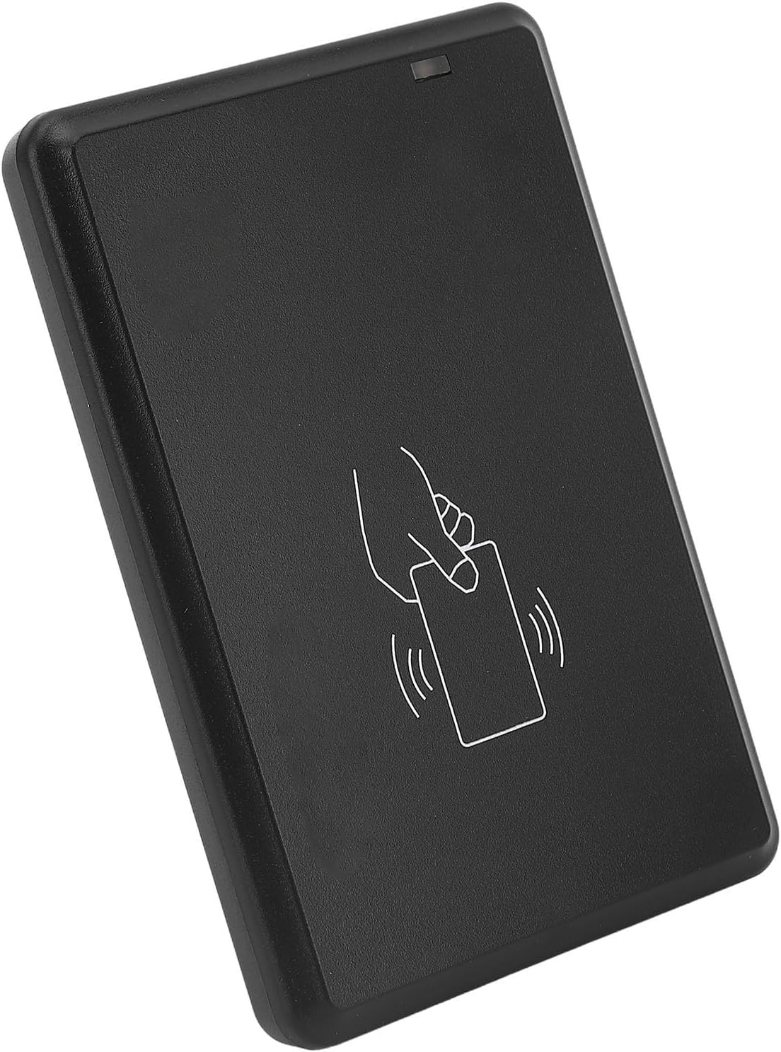 Ein schwarzer RFID-Kartenleser mit einem Symbol einer Hand, die eine Karte hält.